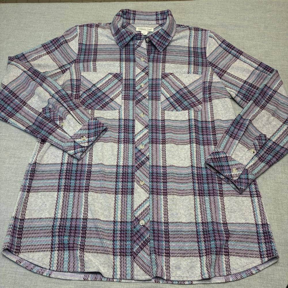 Coldwater Creek Womens Purple & Blue Plaid Button Up Shirt Size Medium